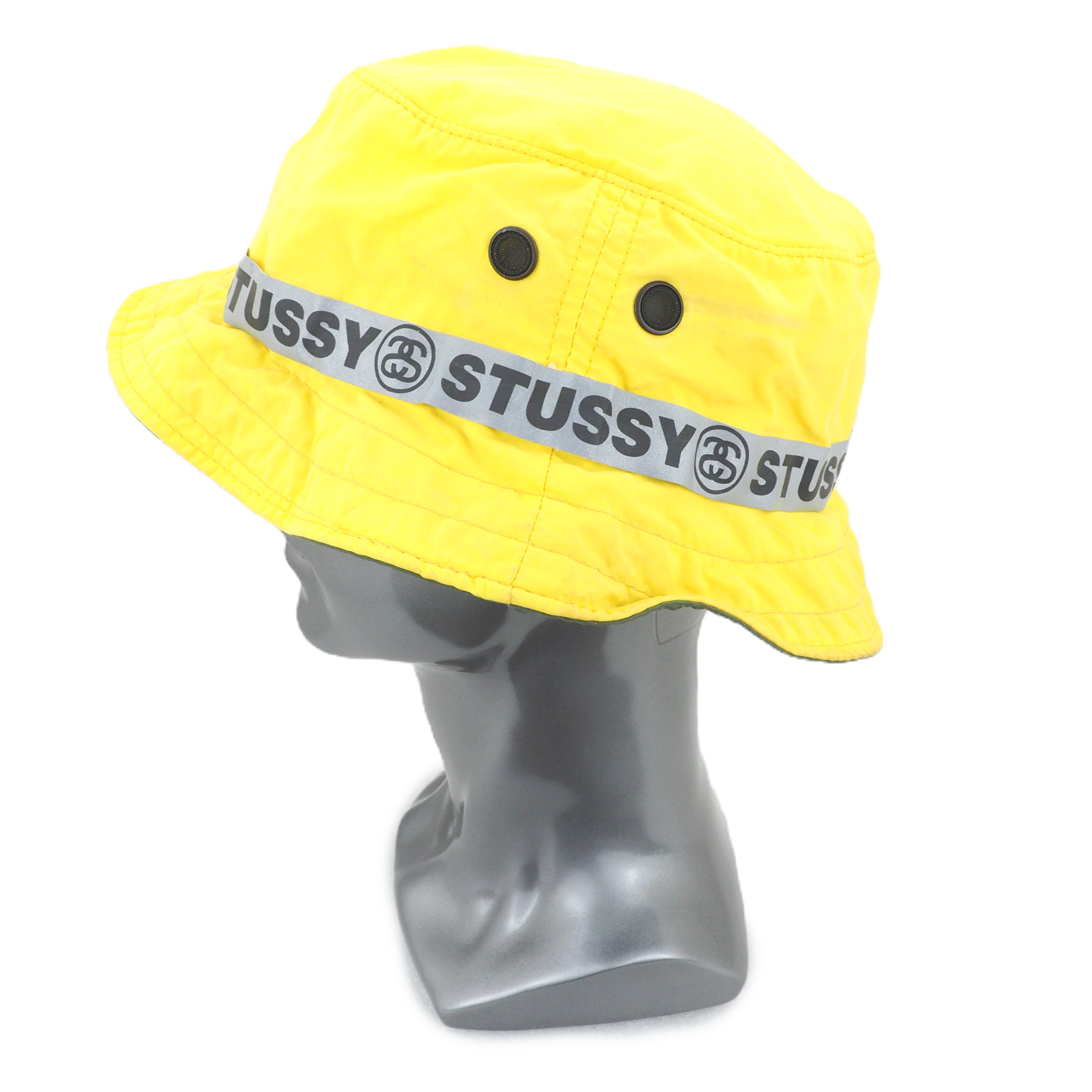 Stüssy Bucket Hat Yellow with Reflective Band Vintage Medium