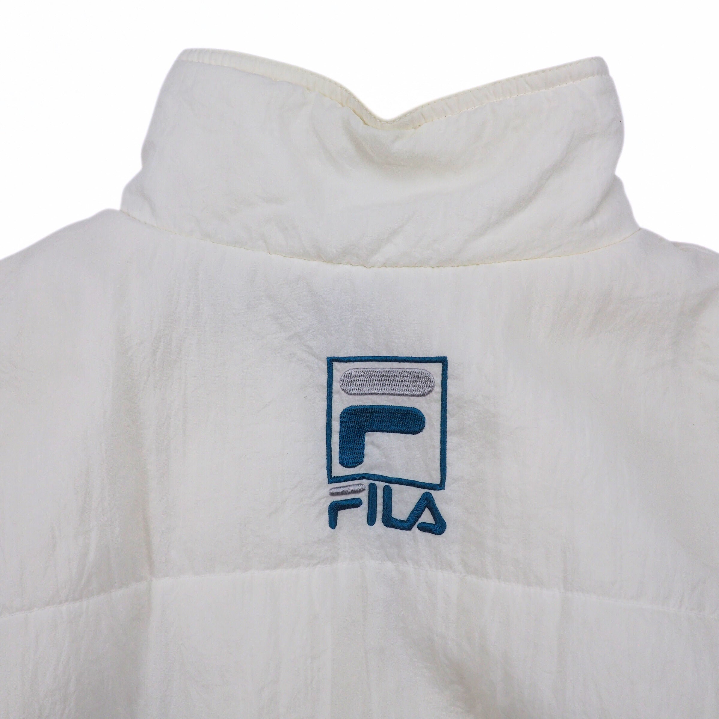 Fila Crepe Down Puffer Jacket White Authentic 90s Vintage Womens Small