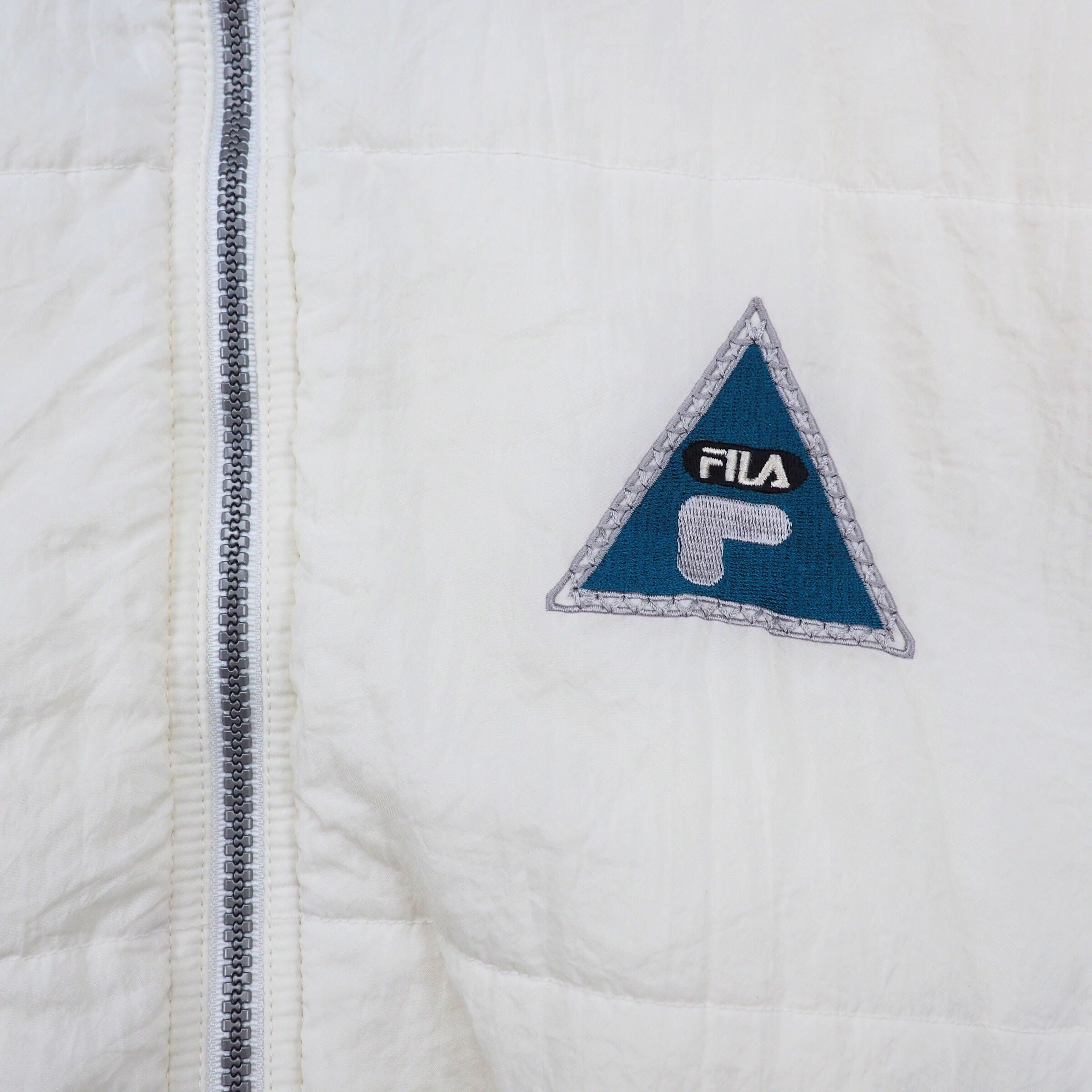 Fila Crepe Down Puffer Jacket White Authentic 90s Vintage Womens Small
