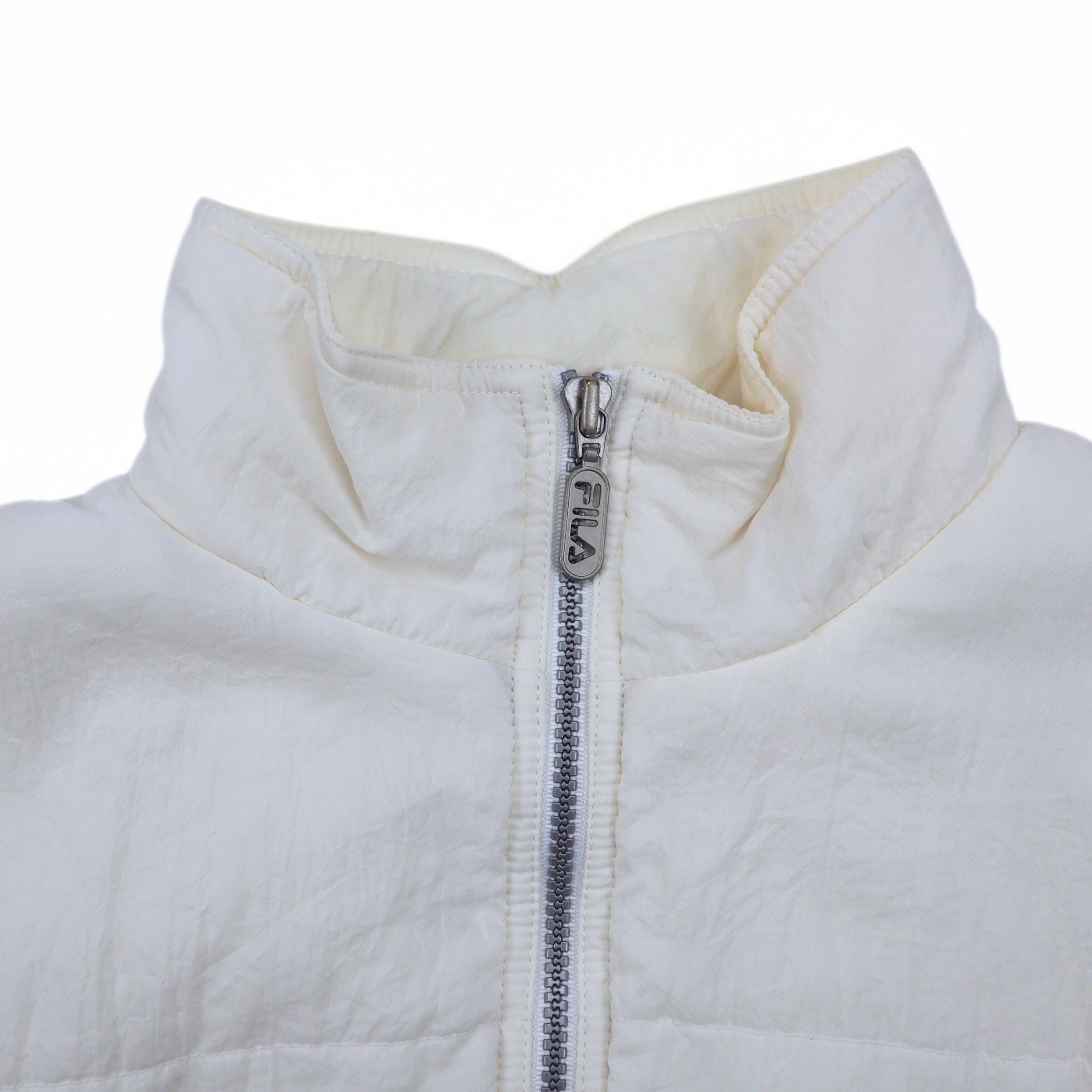 Fila Crepe Down Puffer Jacket White Authentic 90s Vintage Womens Small