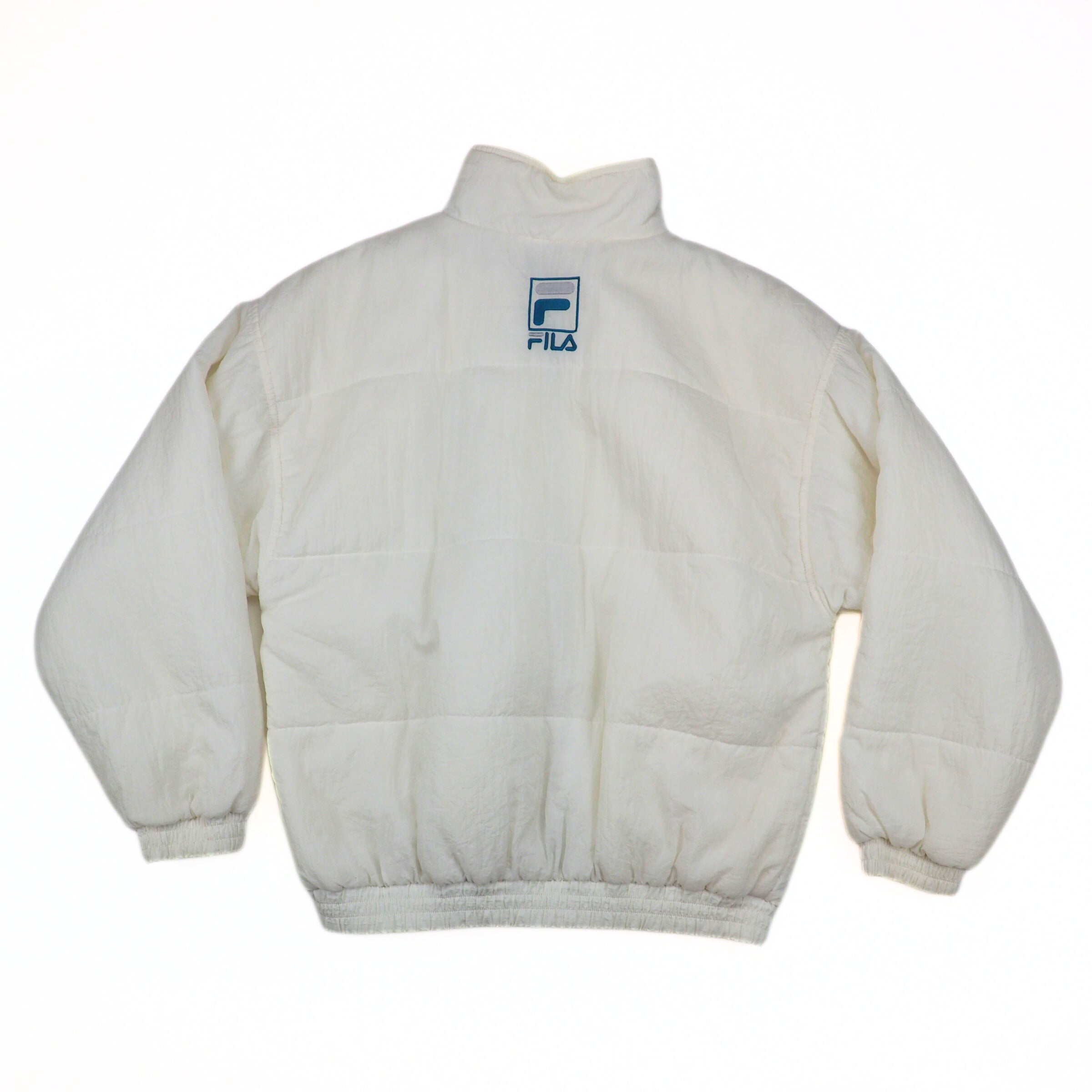 Fila Crepe Down Puffer Jacket White Authentic 90s Vintage Womens Small