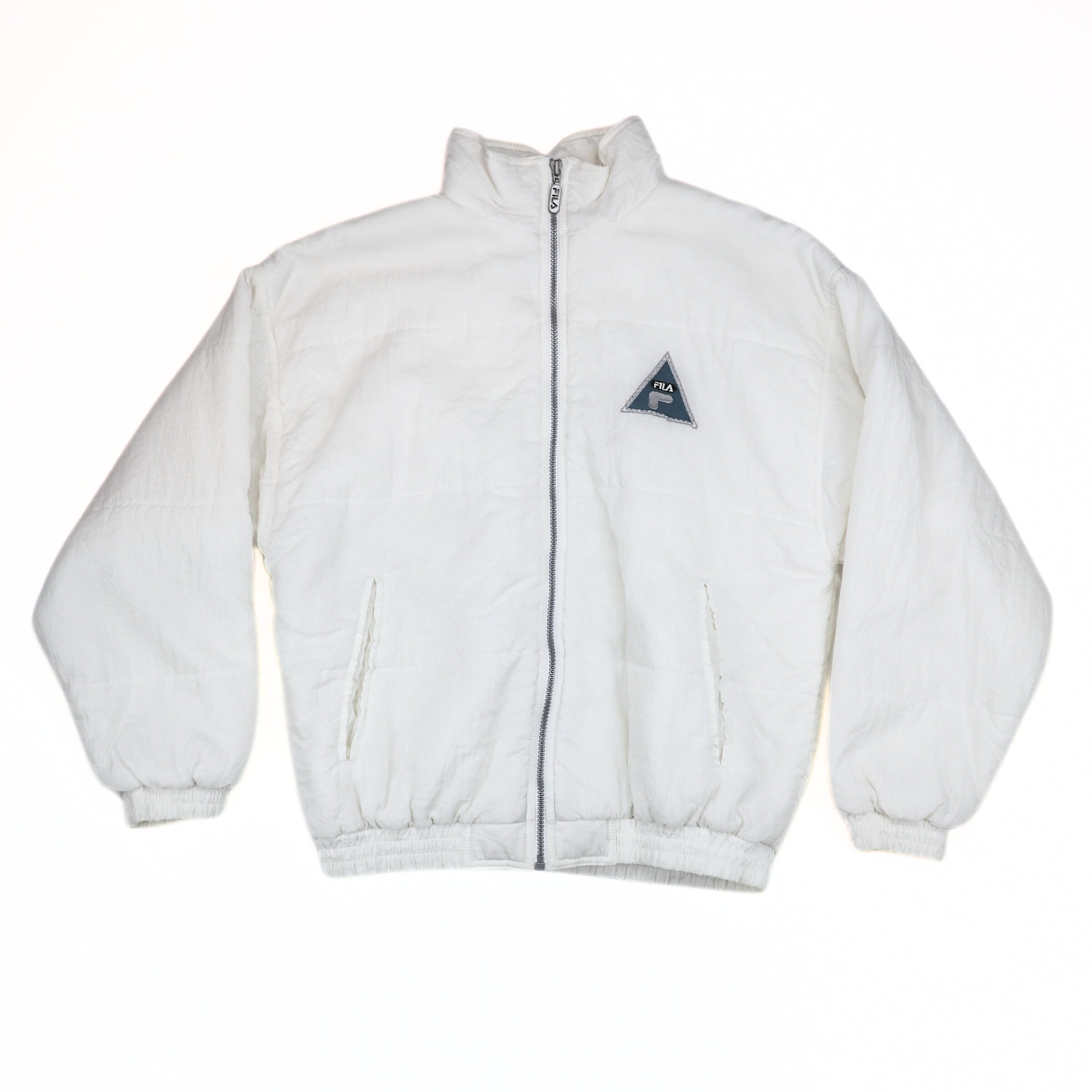 Fila Crepe Down Puffer Jacket White Authentic 90s Vintage Womens Small