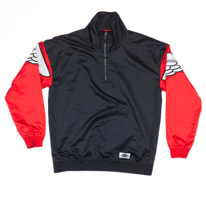 Black and red Jordan jacket with white accents on a white background