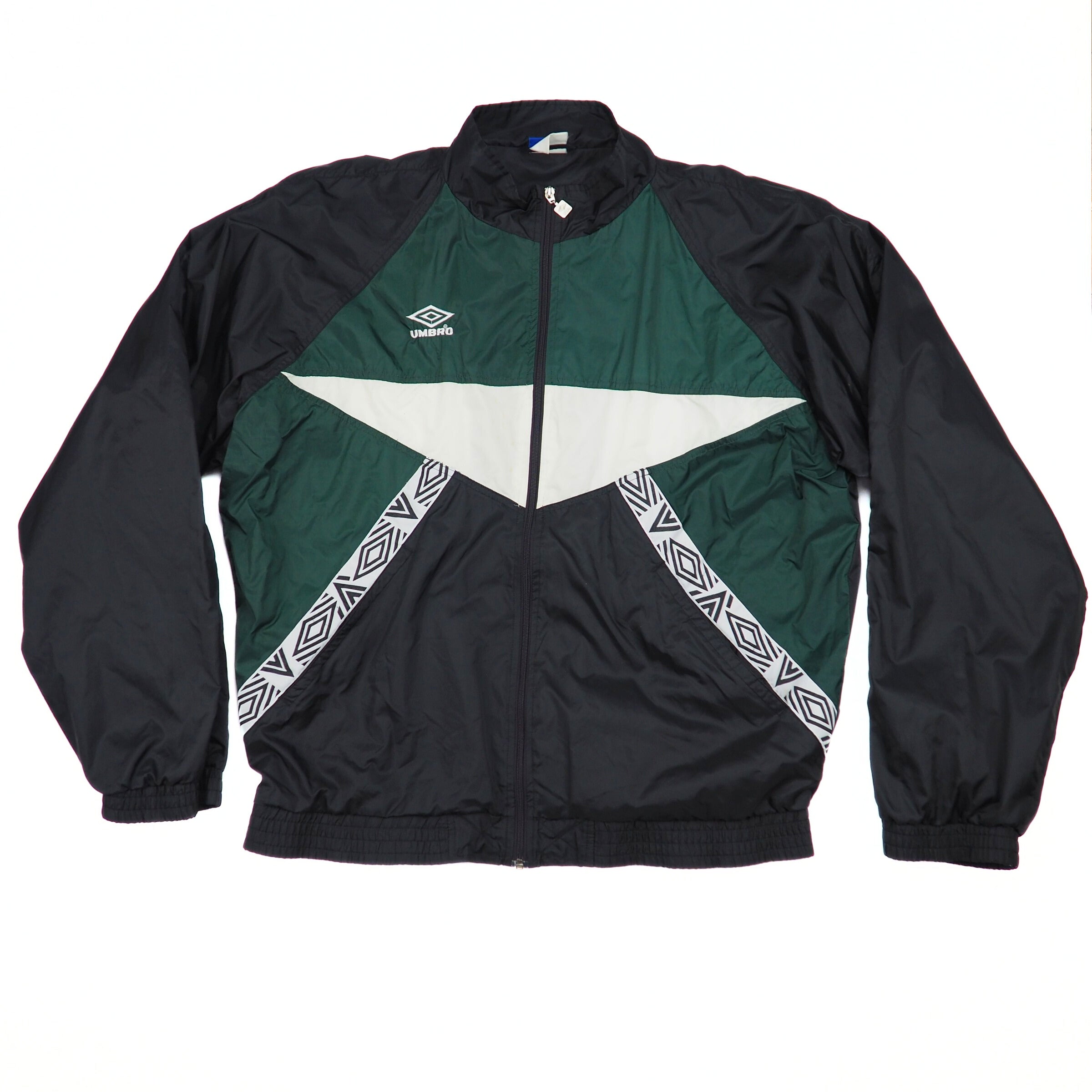 Green and black jacket with a star design on a white background